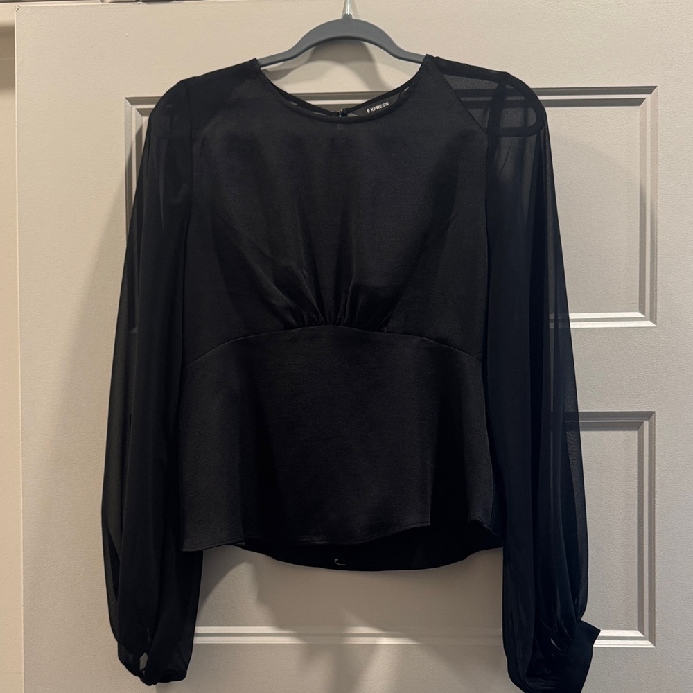 Express Black Long Sleeve Sheer Paneled Blouse
